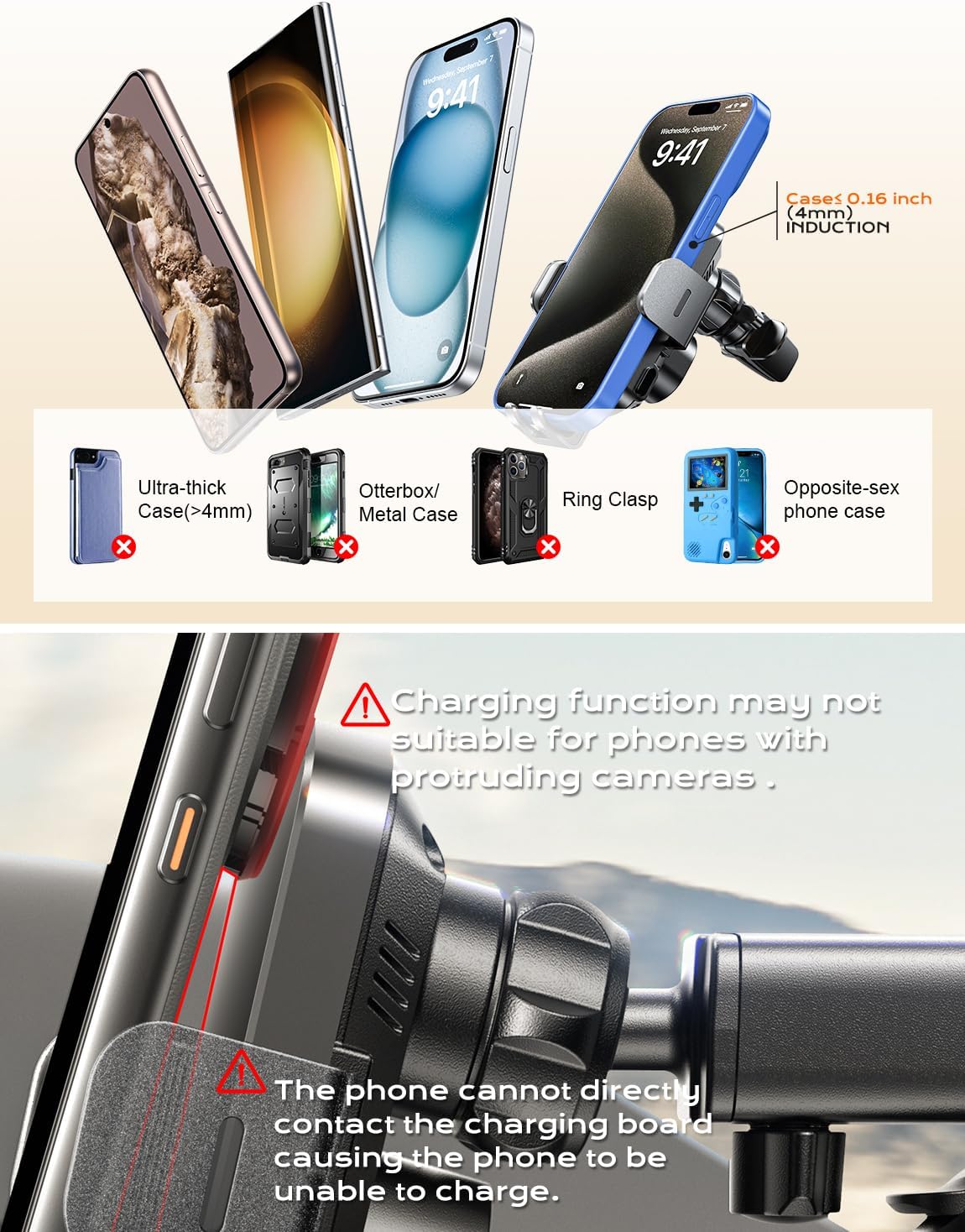 Chgeek Wireless Car Charger, 15W Fast Charging Auto-Clamping Phone Holder