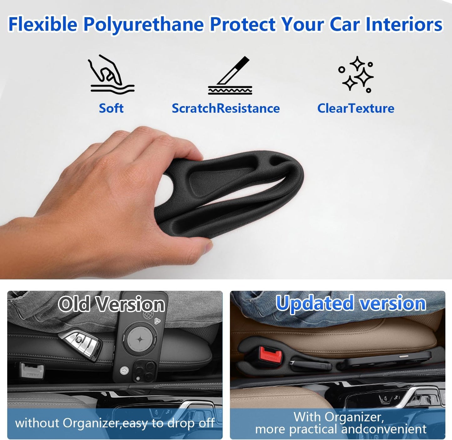 Car Seat Gap Filler Organizer 2Pcs,Car Accessories with Safety Hammer,2 in 1 No Drop Seat Guard with Storage Slot for Phone,Keys,Universal Interior Gap Filler for Cars SUV Truck,Black