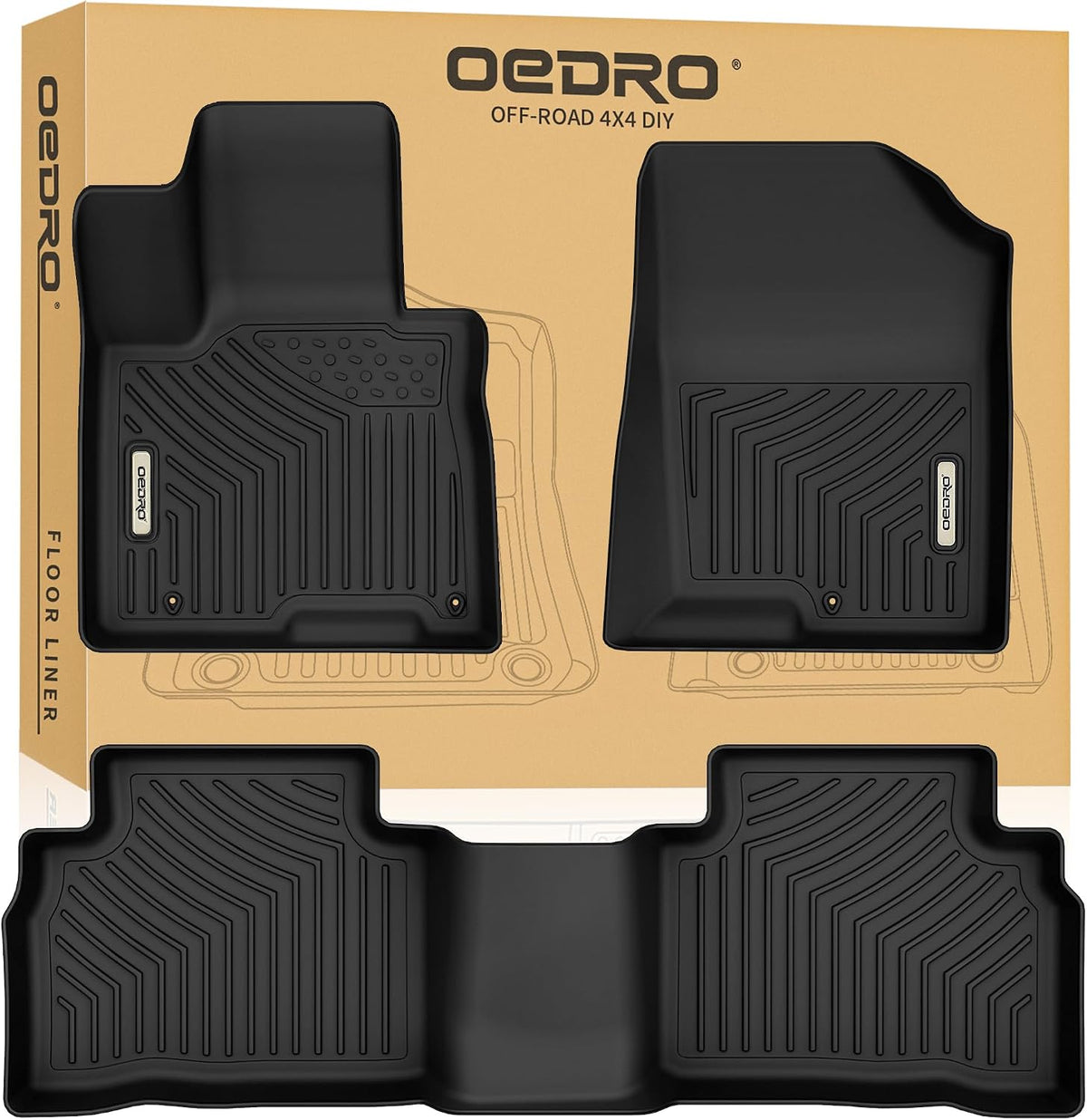 OEDRO Floor Mats Fit for 2022-2026 Hyundai Tucson (Not for Hybrid), Unique Black TPE All-Weather Tucson Floor Liners, Front and Second Row, Full Set Liners