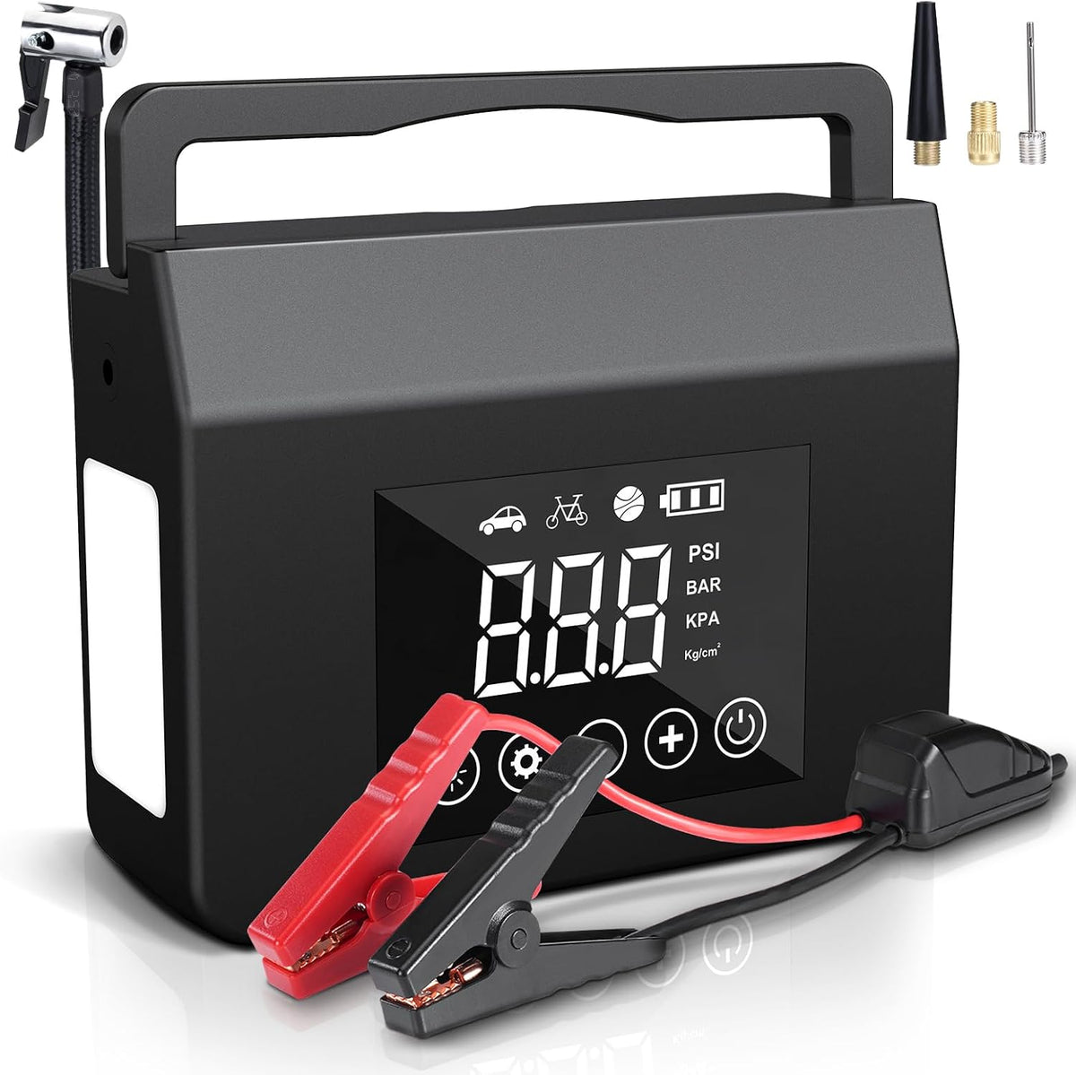 Portable Car Jump Starter with Air Compressor, 150PSI 3500A Car Battery Jump Starter 12V Car Battery Jumper Starter with Large LCD Display, Lights