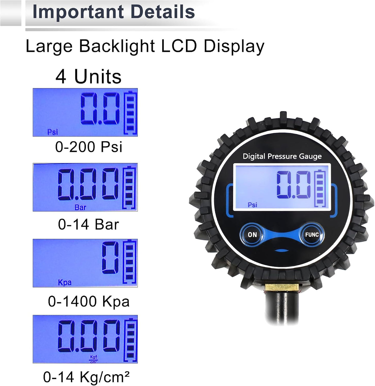 1 Set Universal Tire Pressure Gauge 200PSI 2.68Inch Digital Pressure Gauge with Inflator Tyre Air PSI Meter for Motorcycle SUV Truck