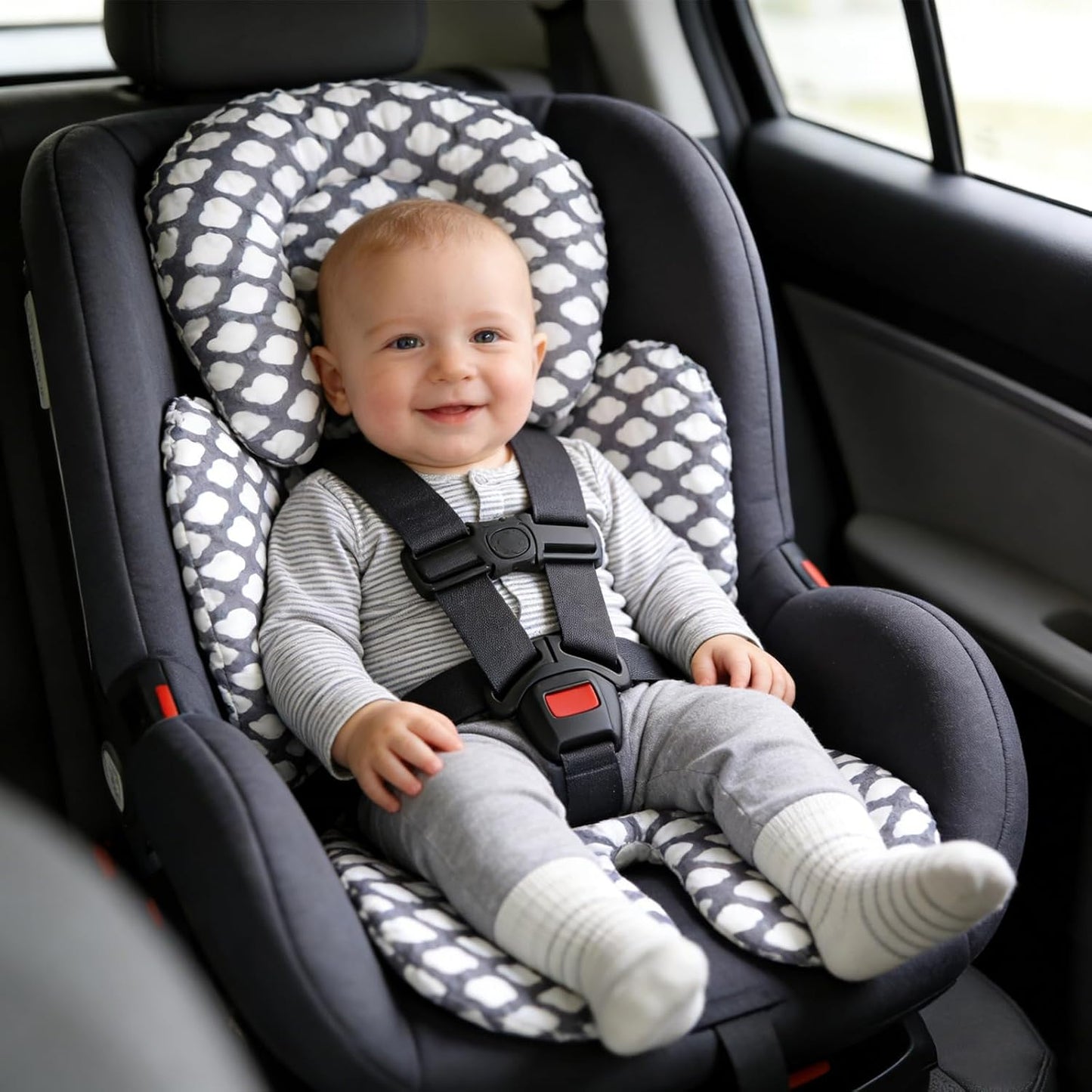 KAKIBLIN Infant Car Seat Insert, Baby Carseat Head & Body Support for Newborn, 2-in-1 Reversible Baby Car Seat Cushion, Soft Stroller Cushion Insert for Car Seats, Bouncer, Strollers, Swing (Cloud)