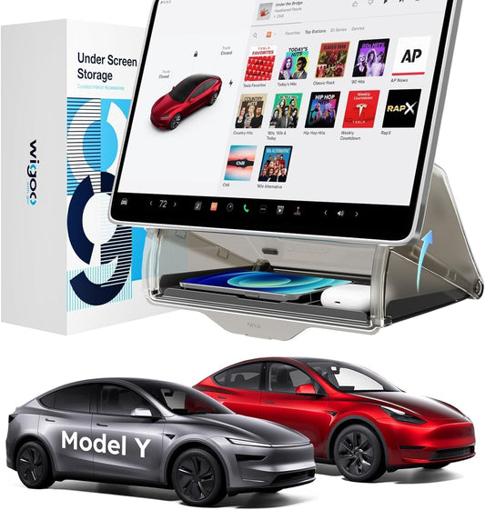 Wigoo Under Screen Organizer for Model Y 2019~2026, Including Model Y Juniper 2025~2026 (Standard, Premium & Performance), Concealed Center Console Organizer Tray, Quick & Stable Installation