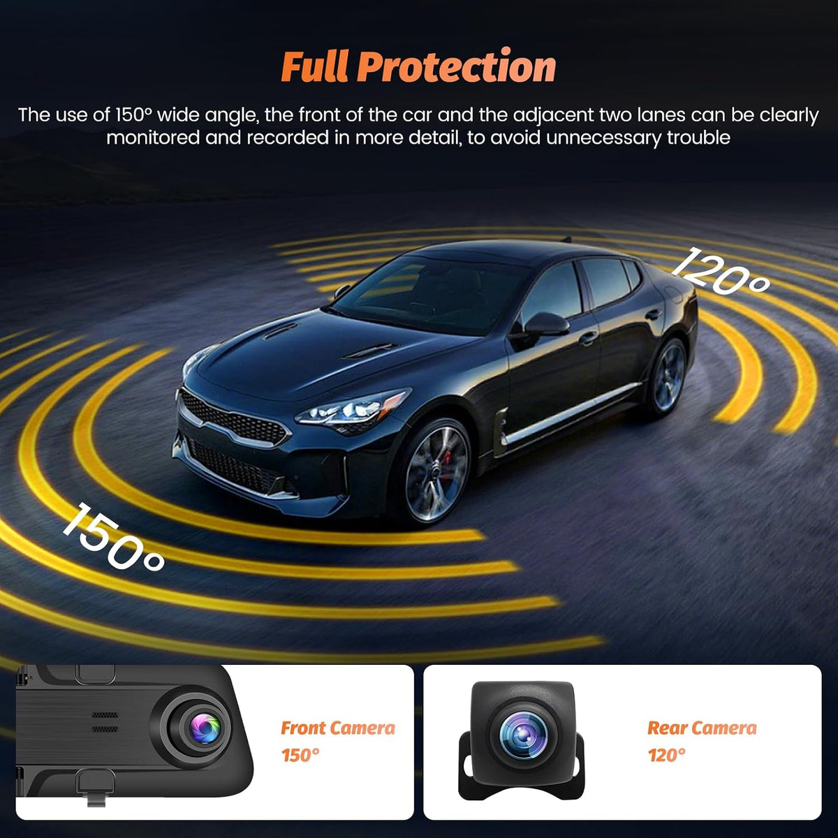 12" 4K Touch Screen Mirror Dash Cam, Front 4K+Rear 1080P