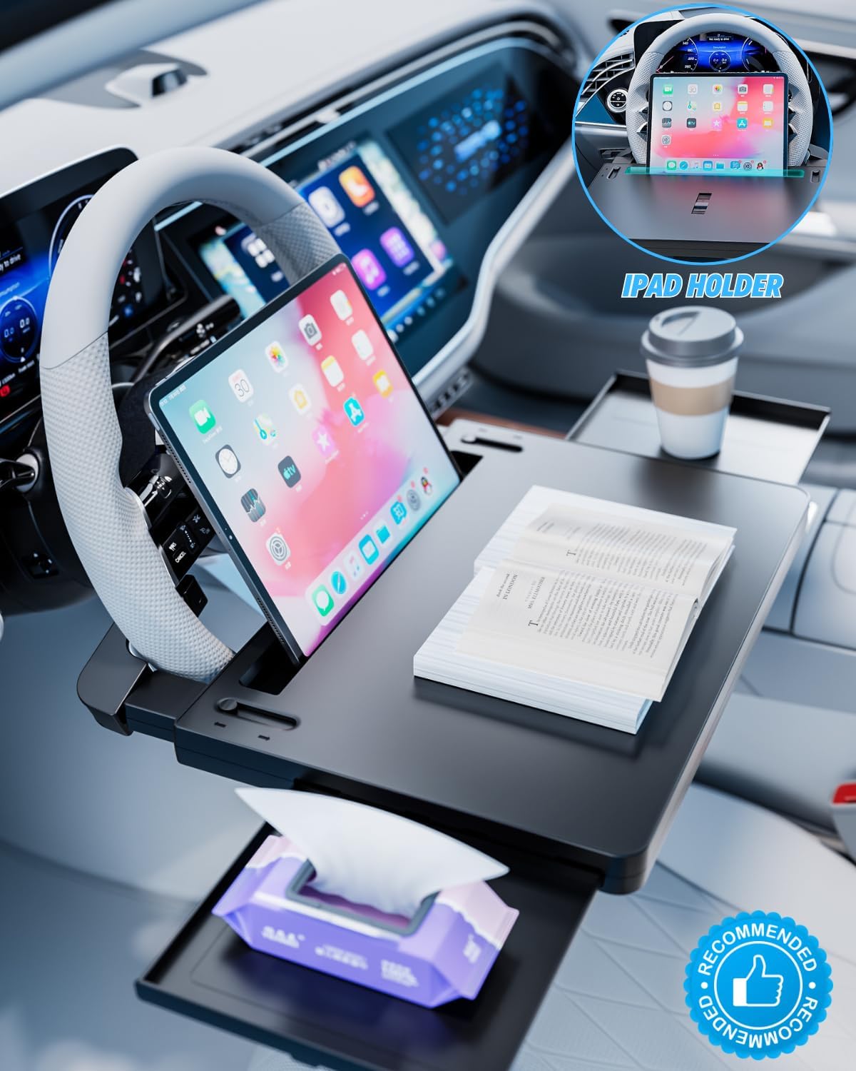 Steering Wheel Laptop Tray for Car, Adjustable Workstation Desk