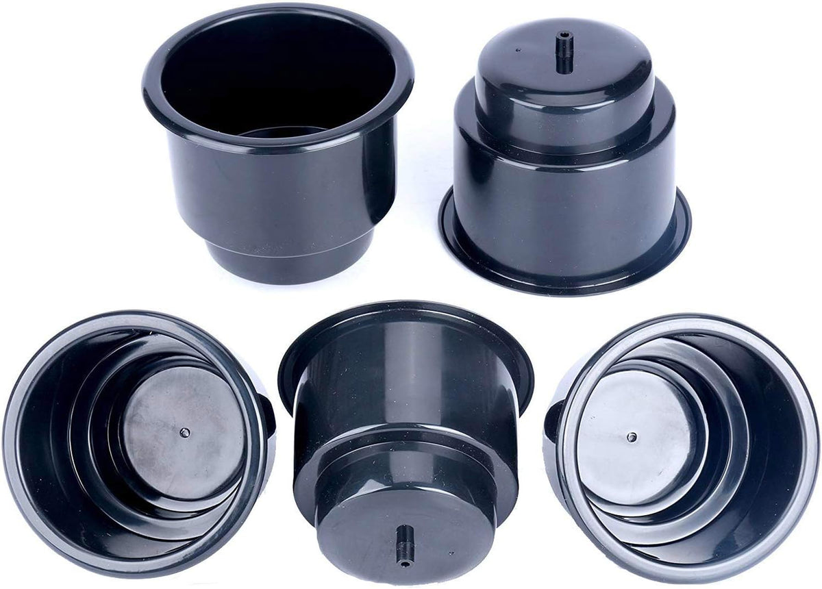(Set of 5) Amarine-Made Black Recessed Drop in Plastic Cup Drink Can Holder with Drain for Boat Car Marine Rv - Black