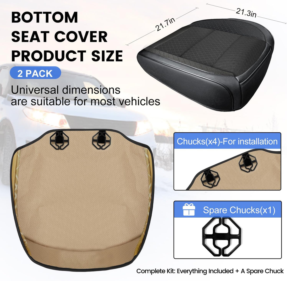 BEITK 2 Pack Black Ventilated Cooling Mesh Bottom Car Seat Covers