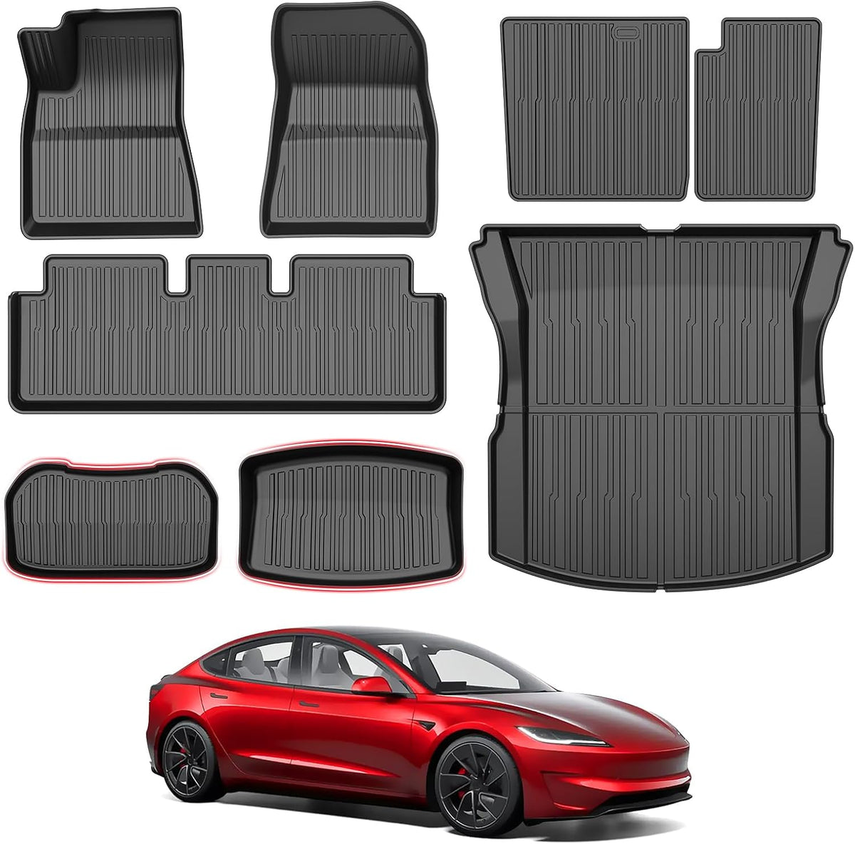Powerty Floor Mats for 2019-2024 2025 Toyota RAV4 Accessories All Weather Floor Liner 3D TPO 1st & 2nd Row Floor Mat Heavy-Duty Floor Liners(FIT All Models)