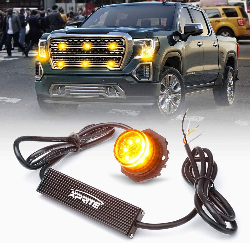 Xprite White LED Hideaway Strobe Lights Kit with 14 Flash Patterns, Surface Mount Headlight Taillight Grill Flashing Light for Construction Towing Snow Plow Pickup Work Trucks Cars - 4PCS