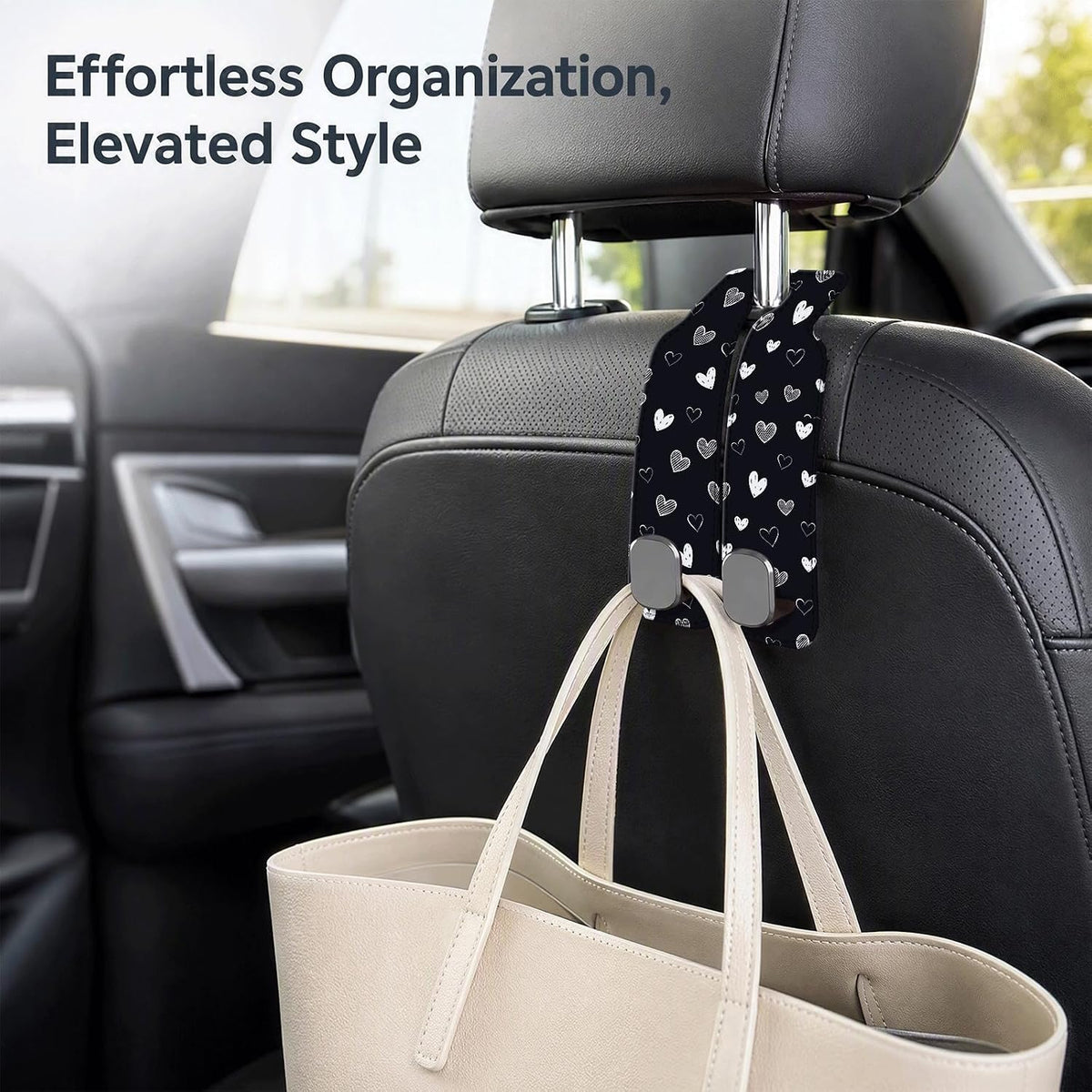 Car Purse Hook Purse Hook for Car Seats Headrest Car Seat Hook, Universal Cute Car Hanger Holder, Car Interior Accessories for Handbags Black Cute Heart