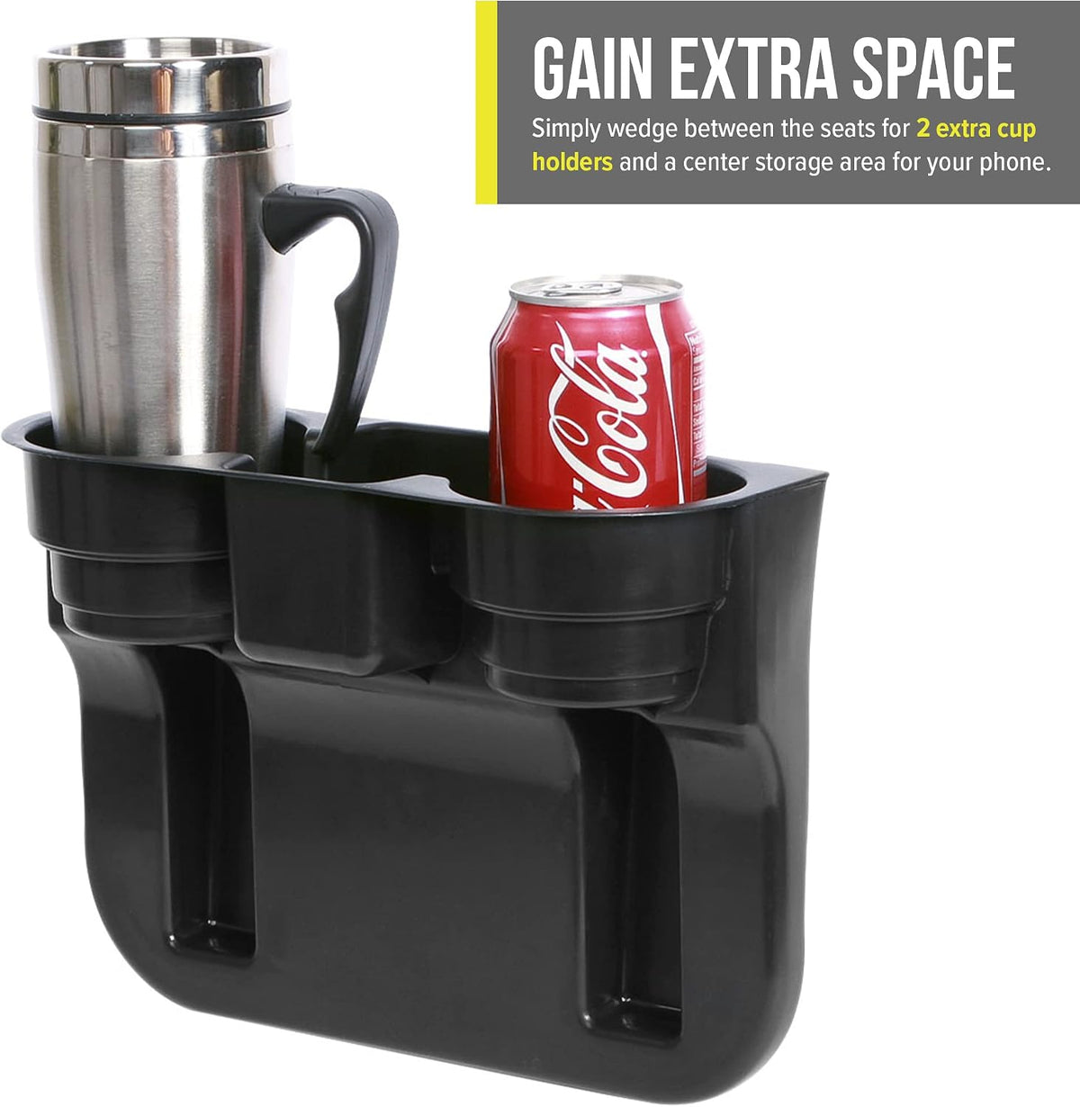 Moblorg Portable Cup Holder with Storage, Compact Organizer, Seat Gap Organizer, Recycled Plastic, Made in USA (Black)