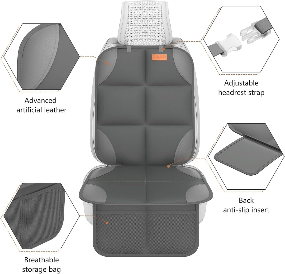 SMART ELF 2 Pack in Gift Box Car Seat Protector (Dark Gray)