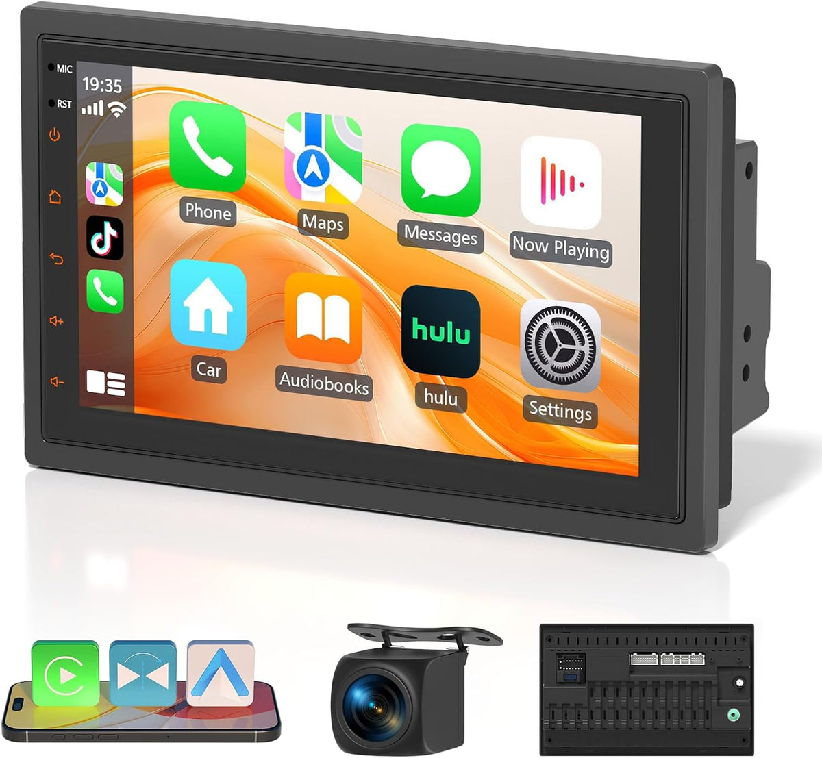 Haudio Double Din Car Stereo - Wireless CarPlay & Android Auto, 7" HD Touchscreen Car Radio with Bluetooth,Voice Control, Backup Camera, Subwoofers, SWC, GPS Navigation (2+64GB)