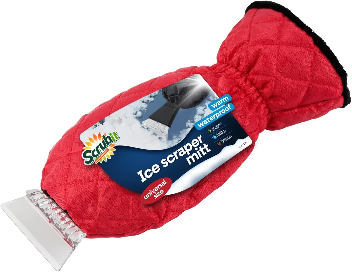 SCRUBIT Ice Scraper with Glove - Car Windshield Scraper for Ice and Snow w/Fleece Mitt - Quickly Scrape and Remove Snow While Staying Warm - Waterproof & Windproof - Car Scraper Snow Brush (Blue)