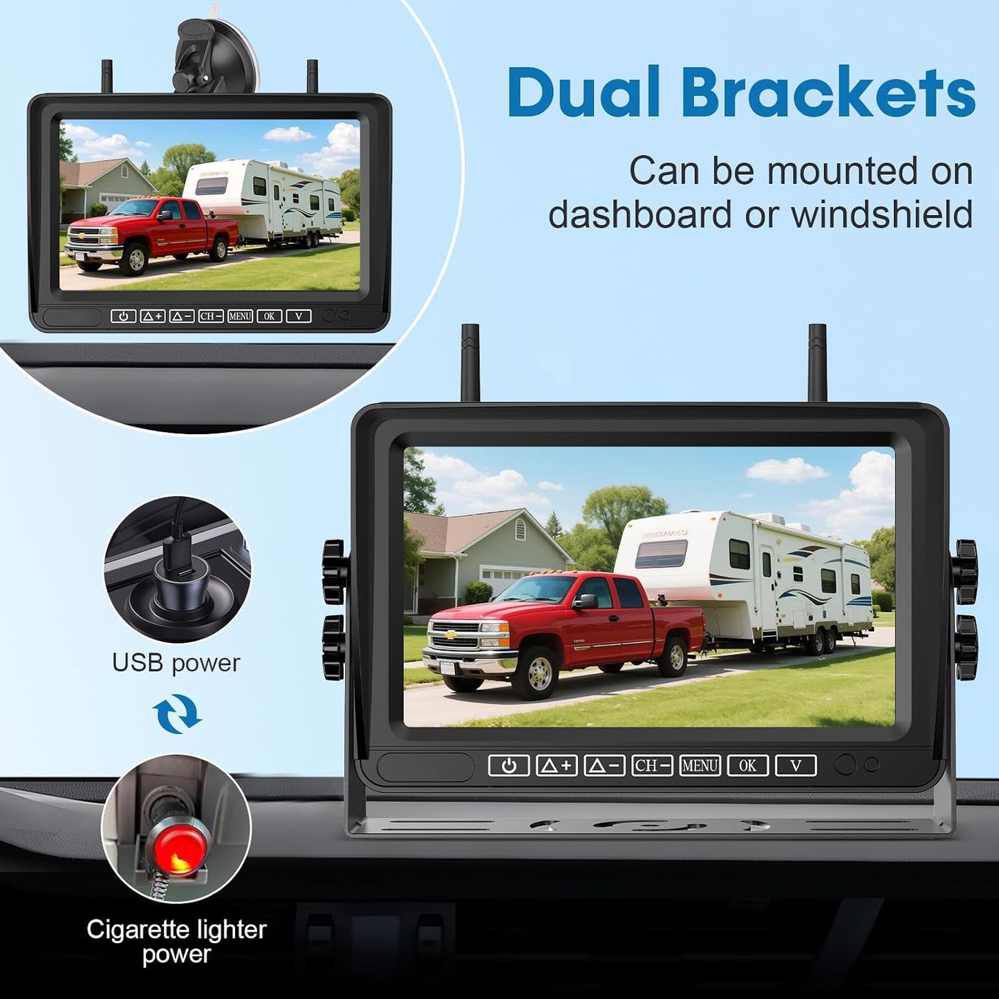 7-Inch Wireless Backup Camera for RV Trailer - 170° Wide Angle Camera with Ultra-Clear Night Vision - 4-Channel with Recording HD 1080P Monitor - Easy Installation Compatible with Furrion Pre-Wired