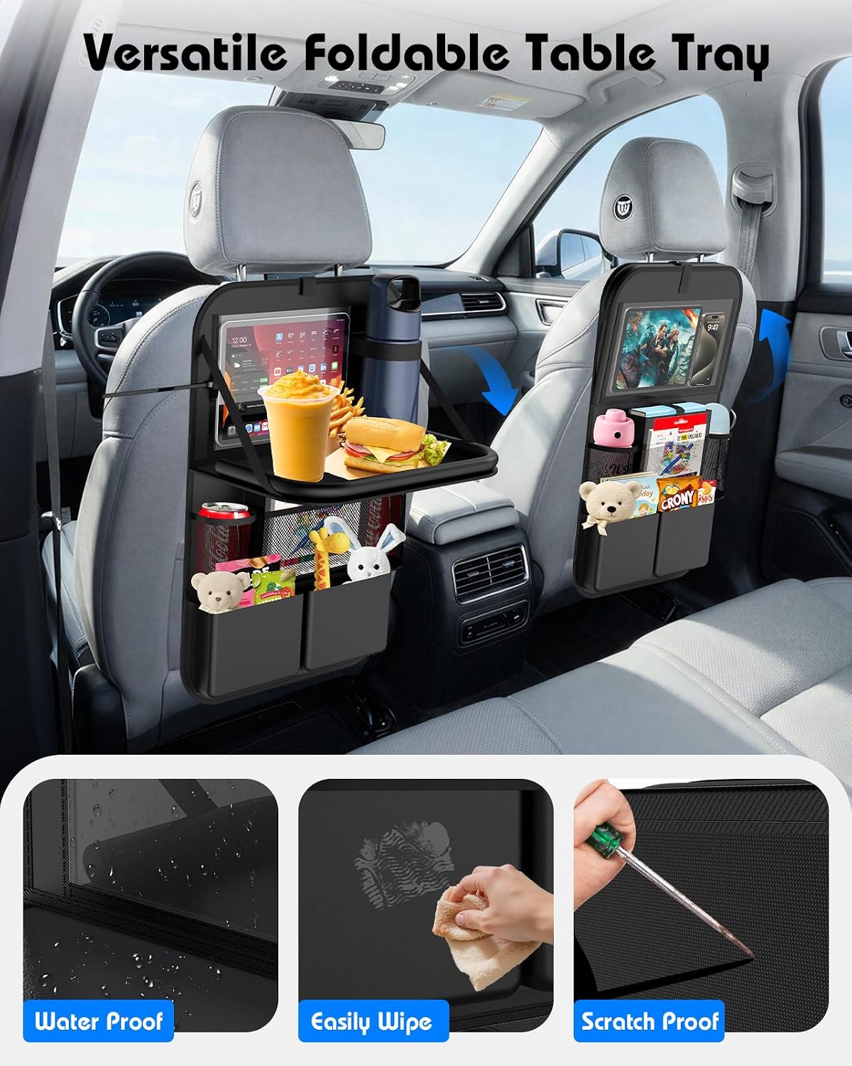 Car Backseat Organizer with Foldable Table Tray