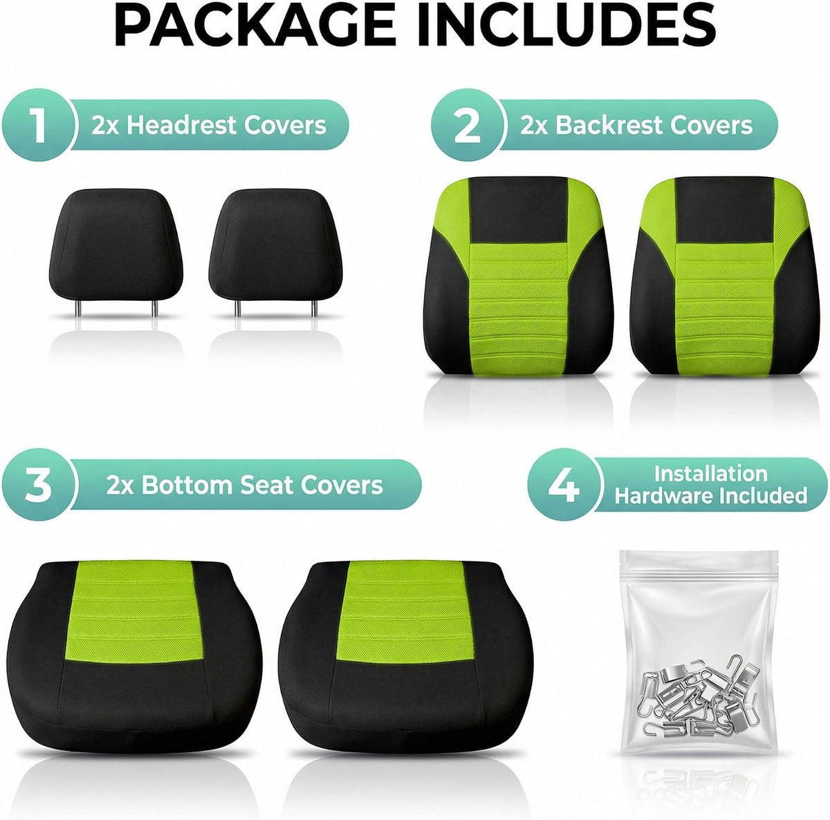 FH Group Automotive Car Seat Covers Front Set Premium 3D Air Mesh Front Seat Covers, Airbag Compatible Universal Fit Interior Accessories for Cars Trucks and SUVs - Green