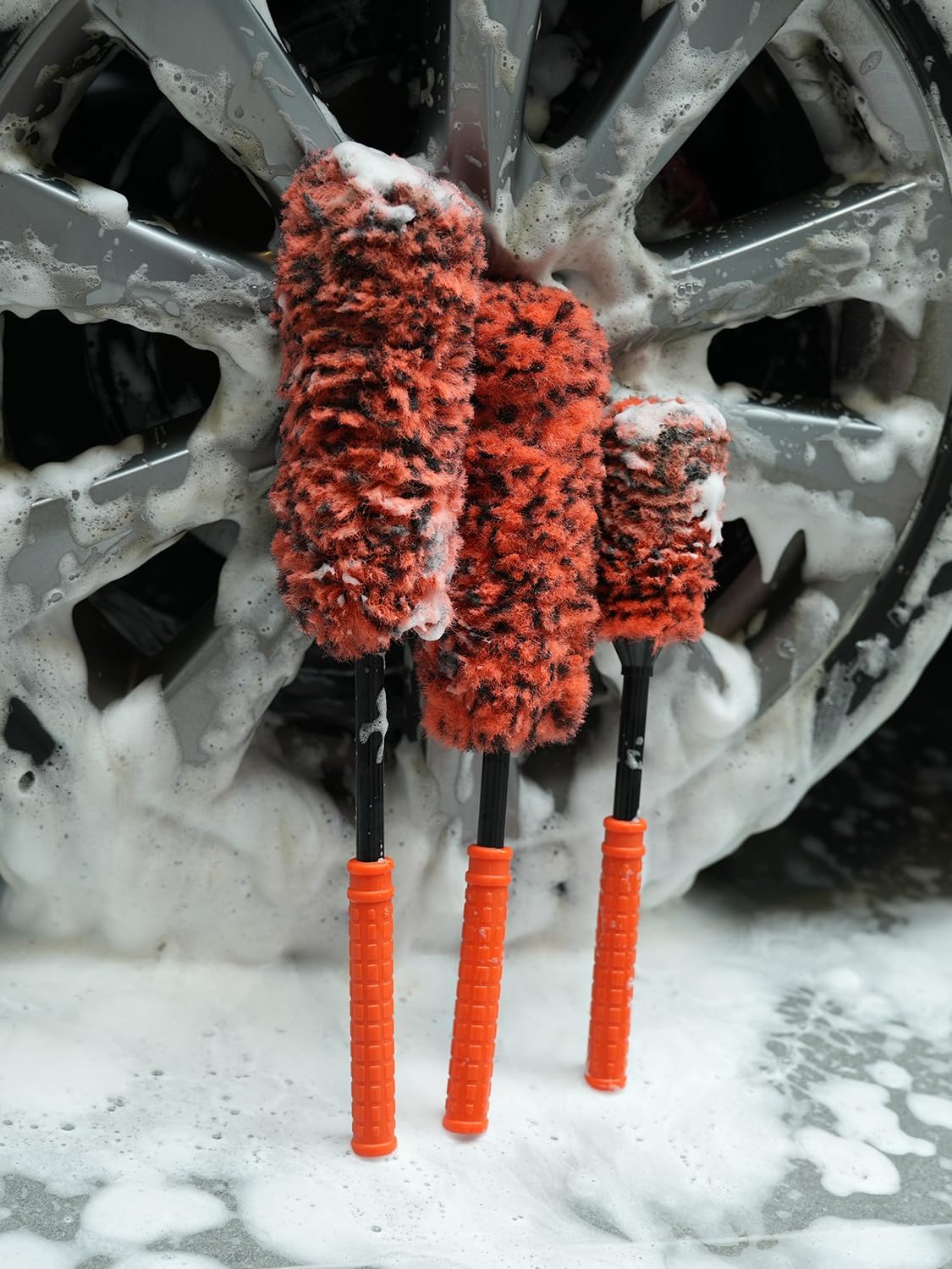 SPTA Rim Cleaner Brush, 3 Pcs Synthetic Ultimate Wheel Brush Set, Flat Spoke Wheel Cleaning Brush, Car Wheel Brush, Brush for Cleaning Wheels, Safe for Cars, Trucks, SUVs, RVs, Motorcycles & More