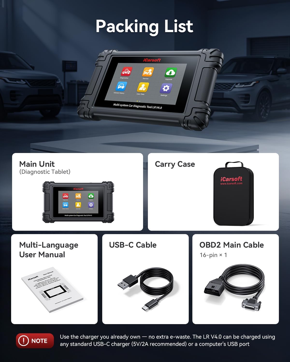 iCarsoft LR V4.0 Bidirectional Diagnostic Tool for Most Land Rover and Jaguar Up to 38 Resets Services Free 2 Further Vehicle Groups Lifetime Free Update Full System Scanner Live Data AutoVIN CAN FD