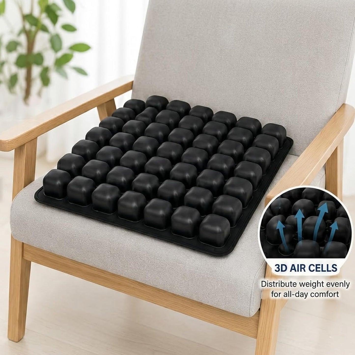 Inflatable Airplane Seat Cushion for Long Flights, 3D Airbag Pressure Relief Cushion, No Pump Needed, Portable Press Inflate Pad with Storage Bag for Office, Car, Stadium & Wheelchair