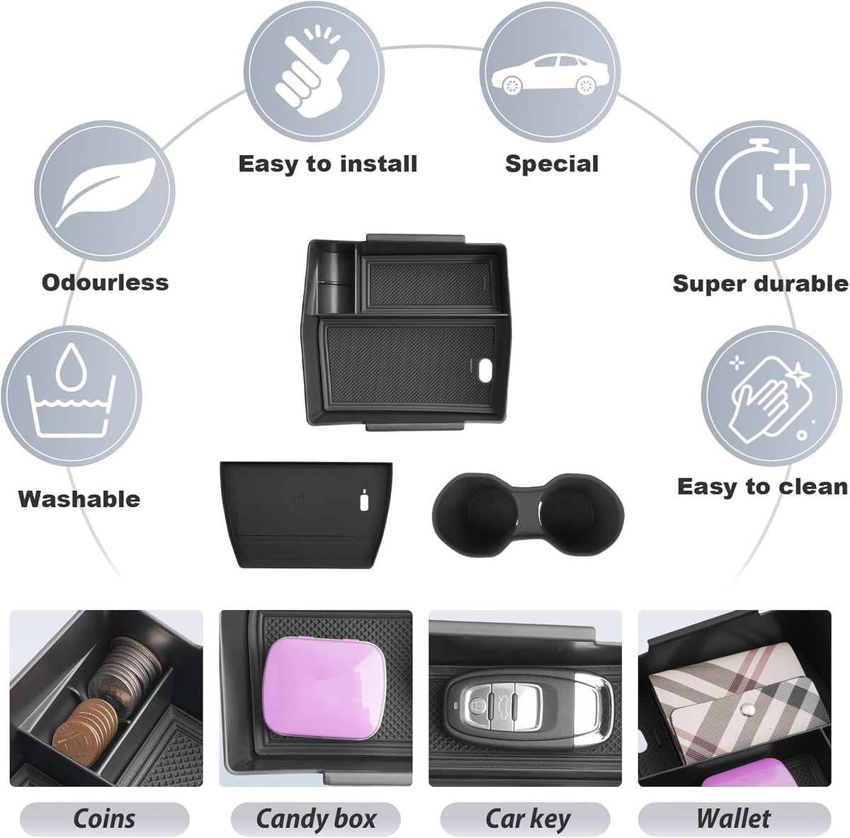 SKTU 3Pcs for 2025 Subaru Forester Center Console Organizer 2025 Forester Console Tray Subaru Forester 2025 Accessories Cup Holder 2025 Forester Wireless Charging Pad with Coin Holder