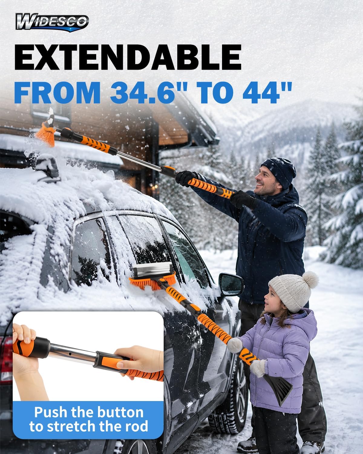 44" Snow Brush for Car with Ice Scraper, Extendable Snow Remover