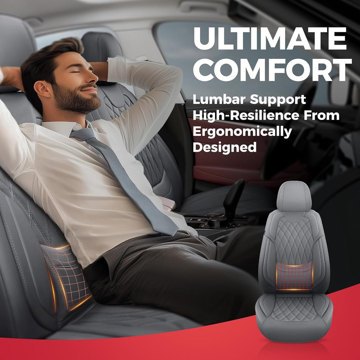 FREESOO Car Seat Covers Full Set Faux Leather Universal Fit Grey