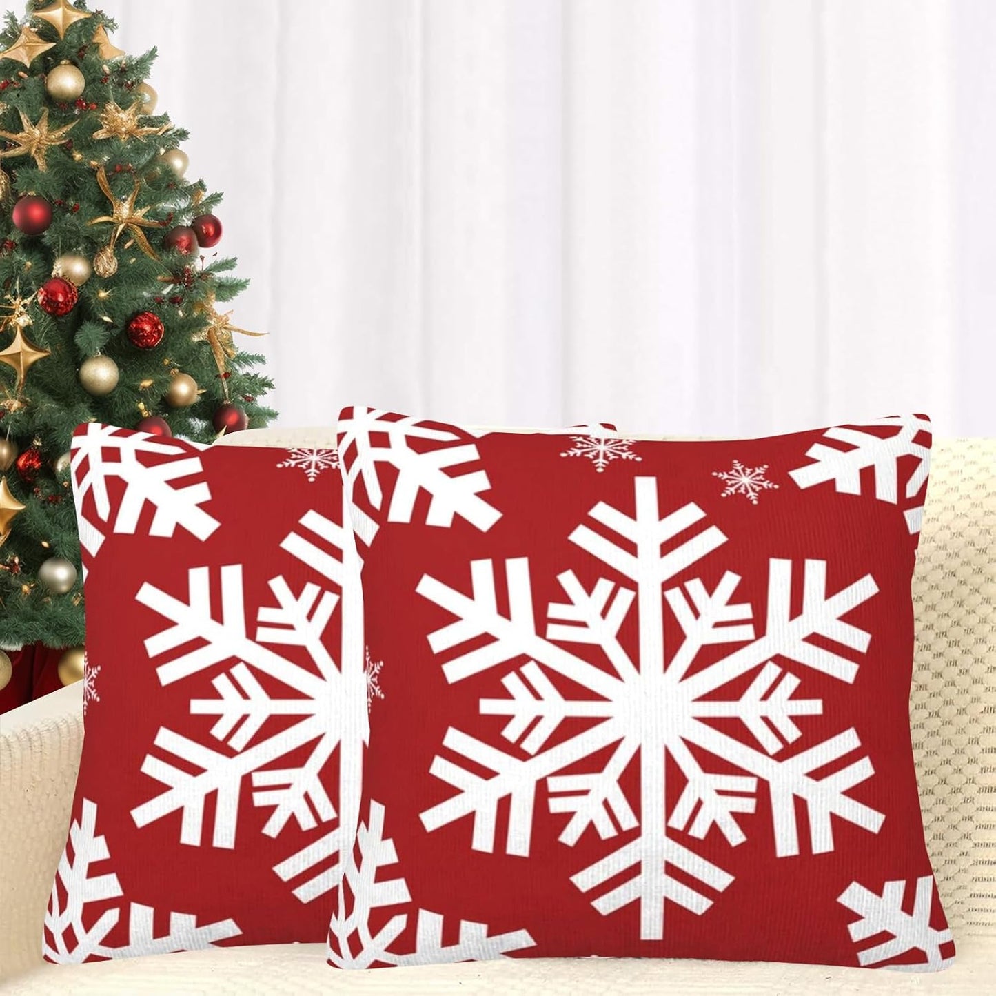 JOOCAR Christmas Pillow Cover 24x24 inch Set of 2 Beautiful Snowflakes Print Throw Pillow Cover Farmhouse Xmas Decor Winter Holiday Cushion Case for Sofa Couch