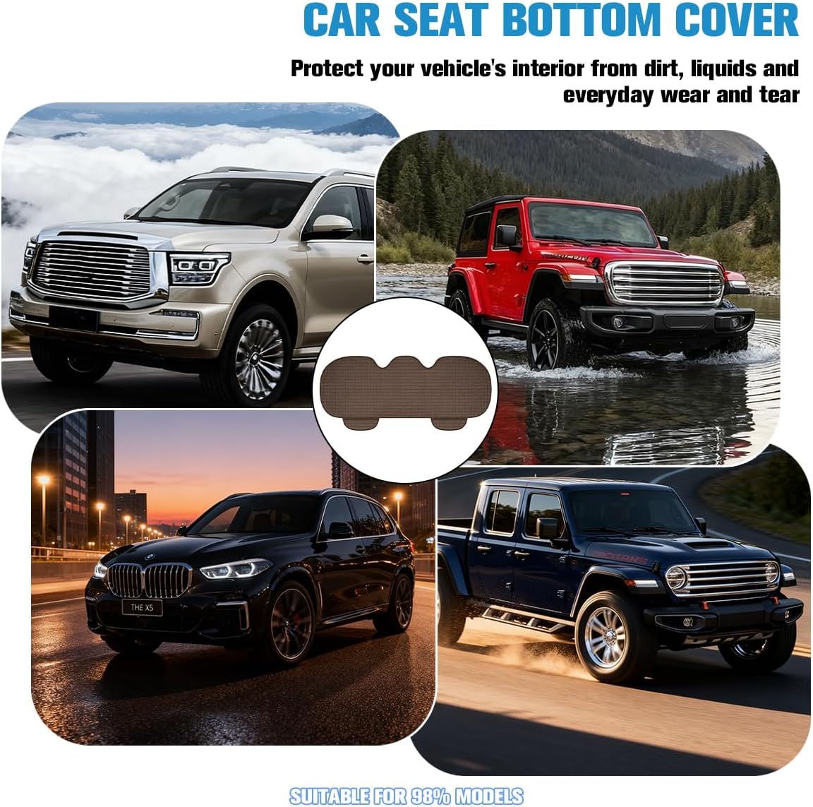 Car Back Seat Cover, Linen Breathable Vehicle Rear Bottom Bench Seat Protector with Storage Pocket, Anti-Slip Comfortable Long Automotive Rear Chair Cover, Universal for Vehicles (Coffee)
