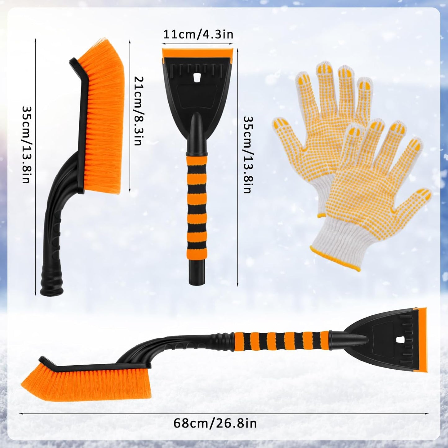XFIRE-GEAR Car Snow Brush and Ice Scraper/26.8" Window Scraper Deicer for Car Windshield, 2 in 1 Ice Scrapers and Brushes with Non-Slip Gloves, Winter Car Automotive Exterior Accessories