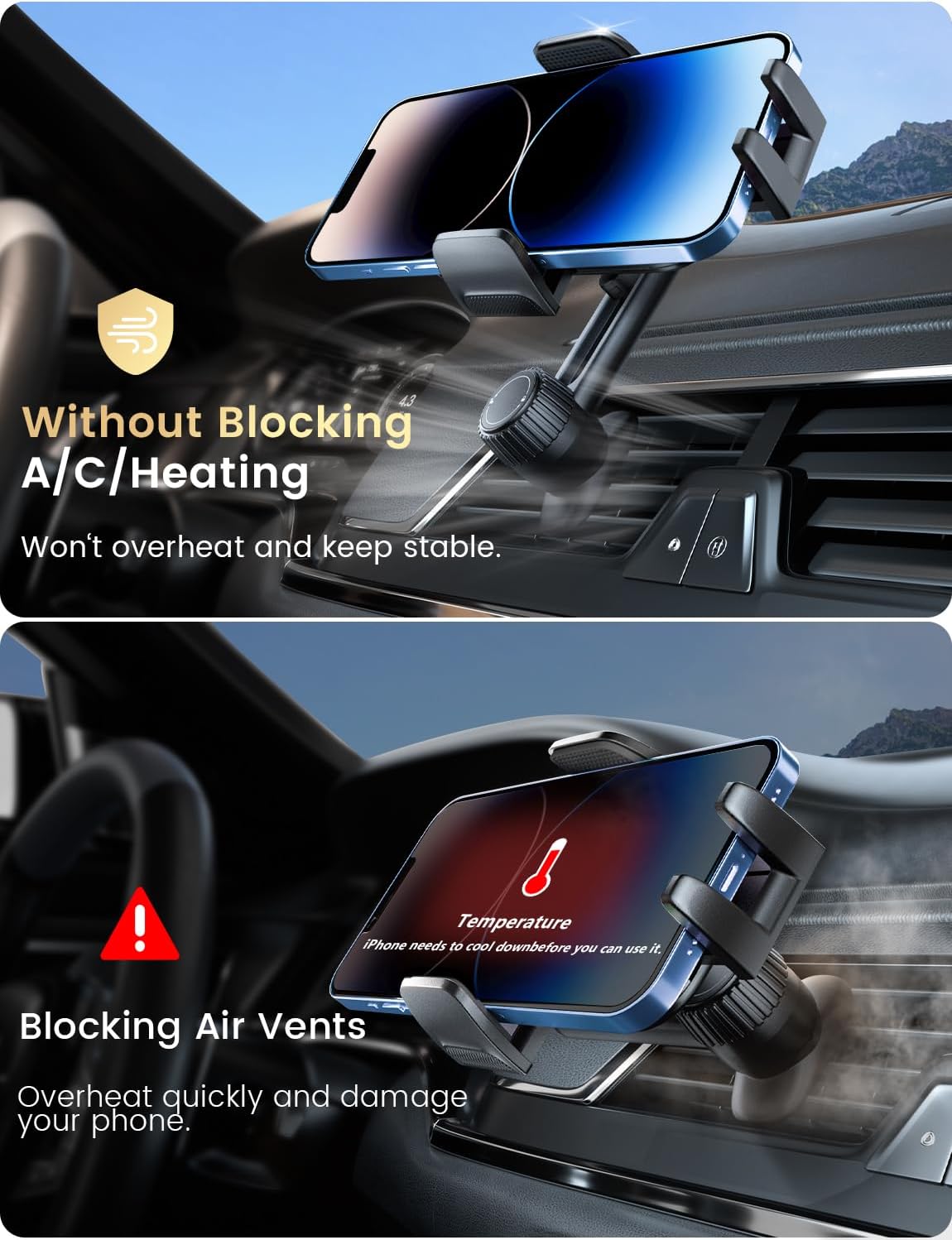 2026 Car Phone Holder [Never Blocking Vent] with Wide Clamp