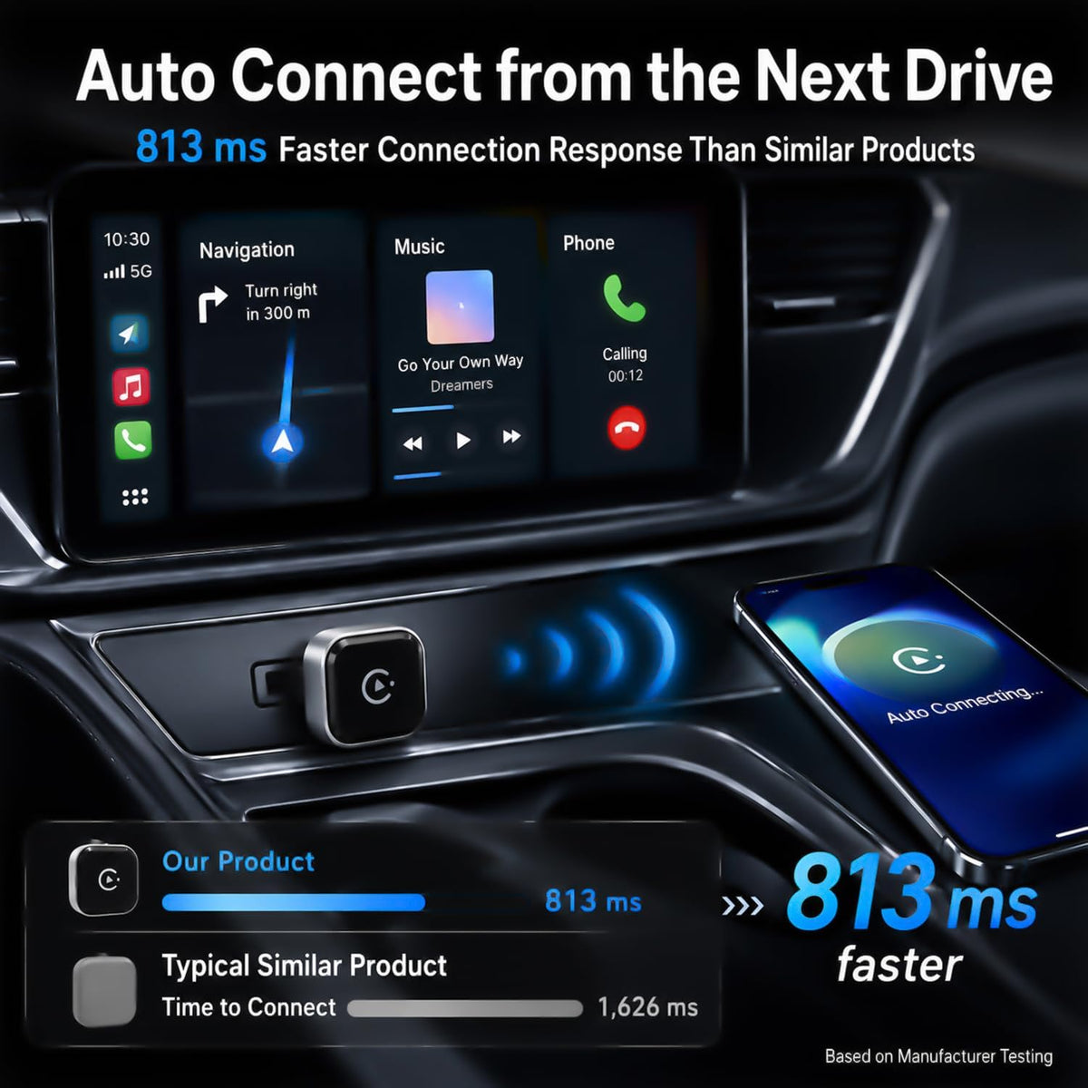 Wireless CarPlay Adapter, MiniPot Apple CarPlay Wireless Dongle for Factory Wired CarPlay Cars, Premium Matte Silver, 5GHz WiFi & Bluetooth Plug & Play Auto-Connect, No Delay