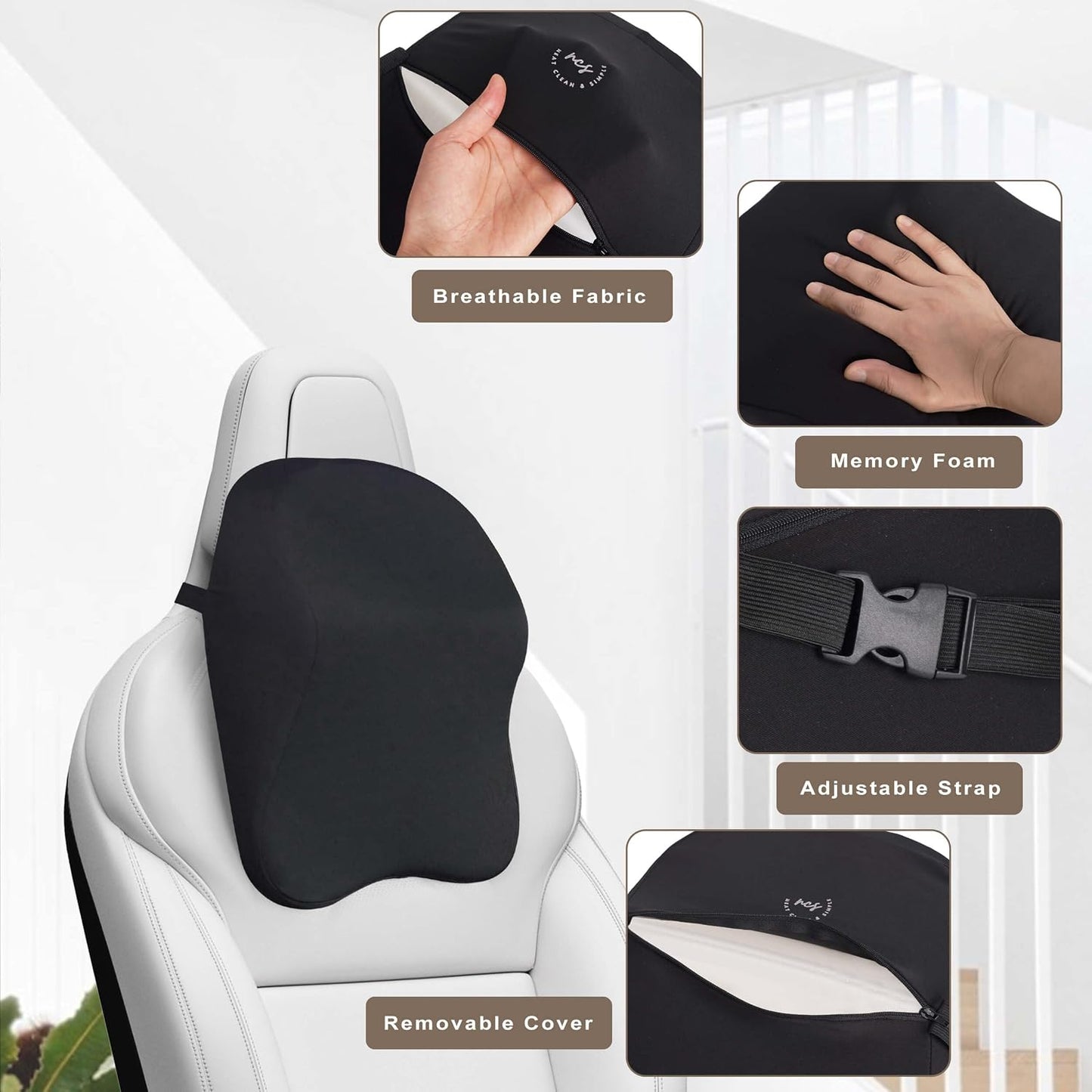 Car Headrest Pillow - Shoulder & Neck Pillow for Car Headrest w/Adjustable Strap & Clip to Secure - Memory Foam Car Neck Pillow for Driving Seat - Ergonomic Head Rest Pillow for Car Seat Neck Support