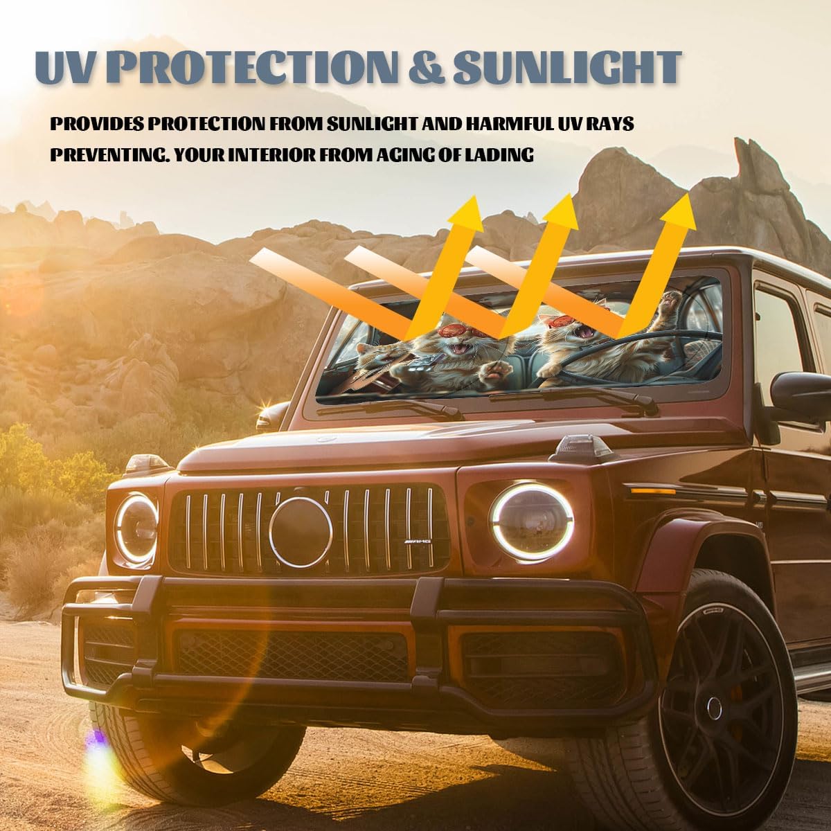 Funny Cat Car Windshield Sun Shade Cute Driving Animals Heatshield Front Window Car Sun Shade Windshield Blocks UV Rays Sun Visor Protector for Car Sedan Truck SUV Accessories 59" L x 31.5" W