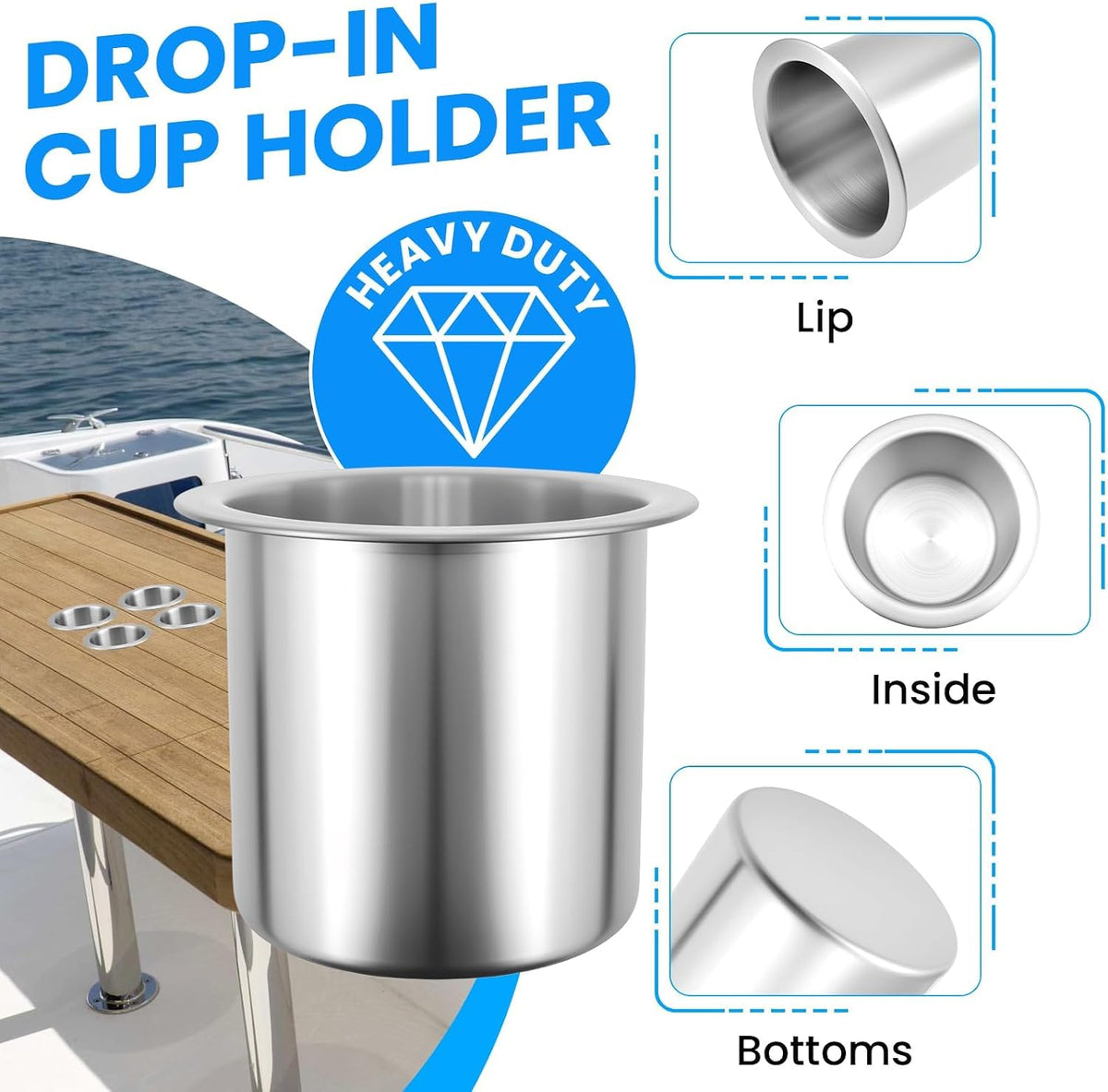 SDTC Tech 2Pcs 304 Stainless Steel Drop-in Cup Holder 3.3 Inch