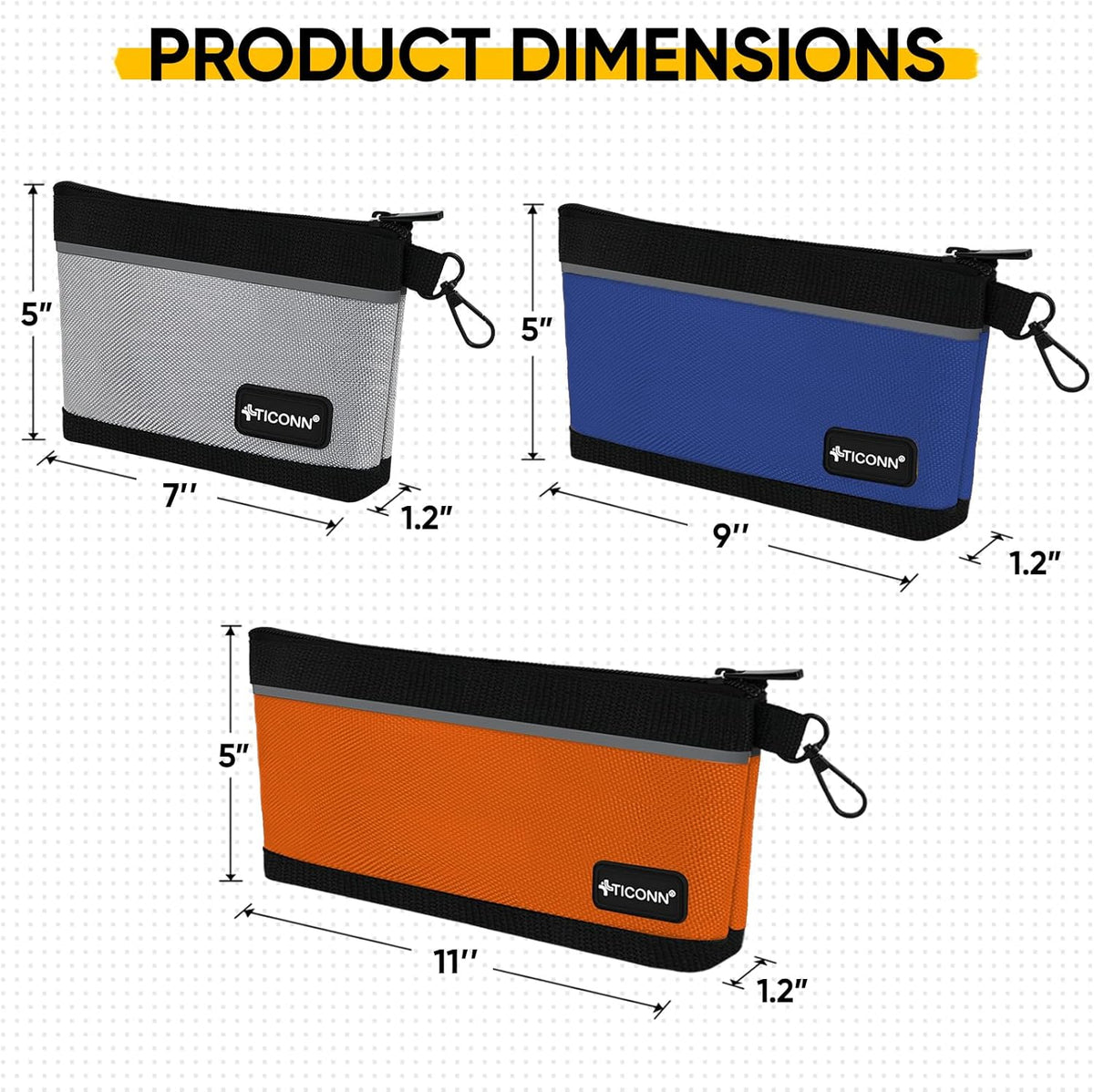 TICONN 3PK Tool Pouches with Zipper, Waterproof 1680D Oxford Small Tool Bag