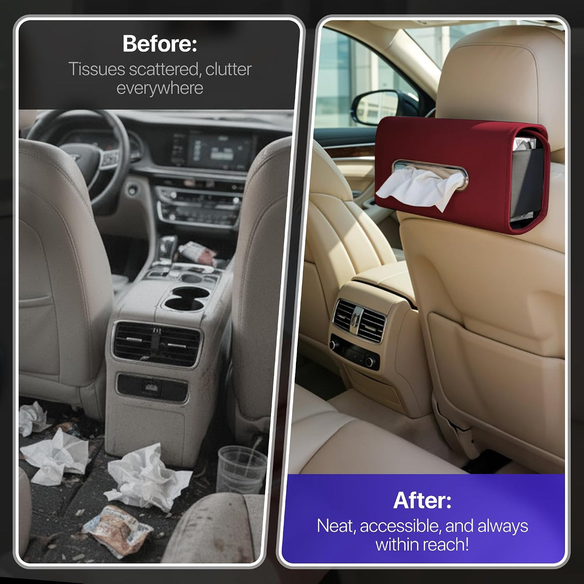 Lucrum Extra Large Car Tissue Holder - PU Leather Tissue Box Cover