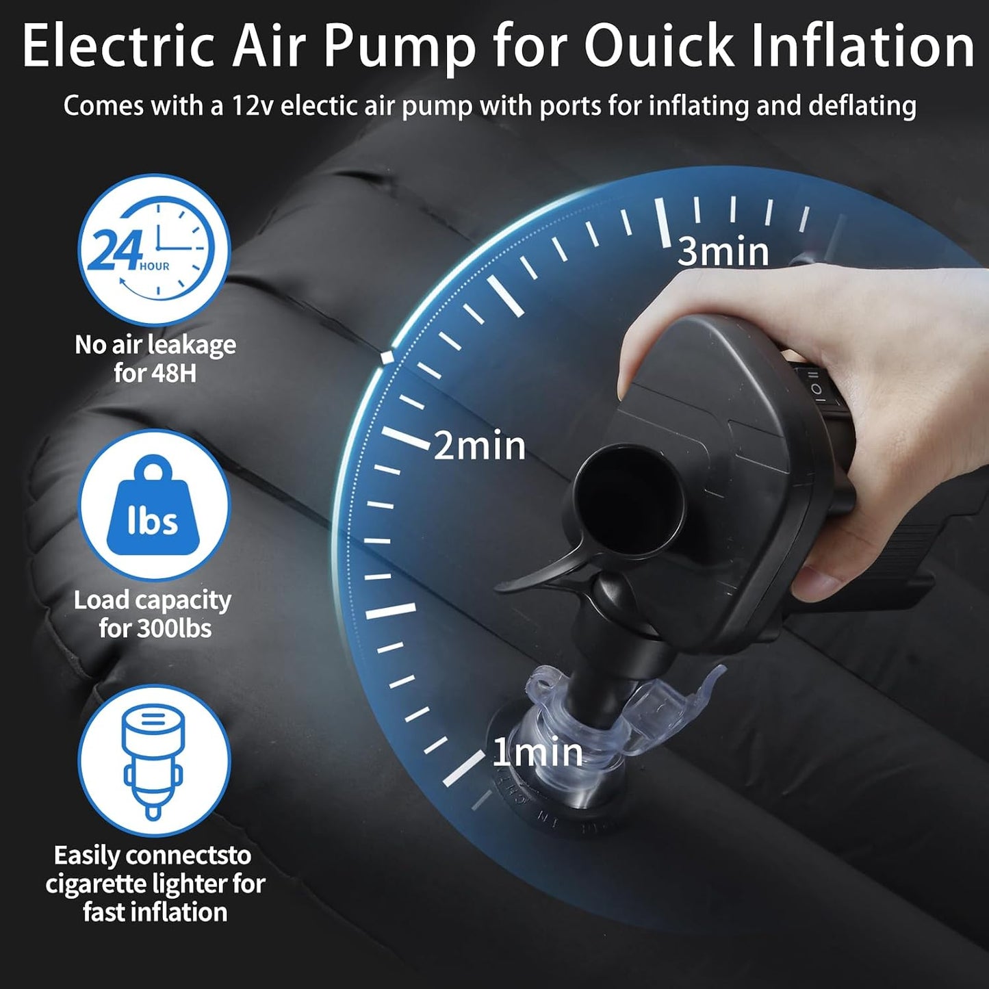 Onirii Inflatable Car SUV Air Mattress Back Seat Bed | Portable Thickened Car Travel Camping Sleeping Air Mattress Blow Up Bed with Air Pump for Car Universal SUV