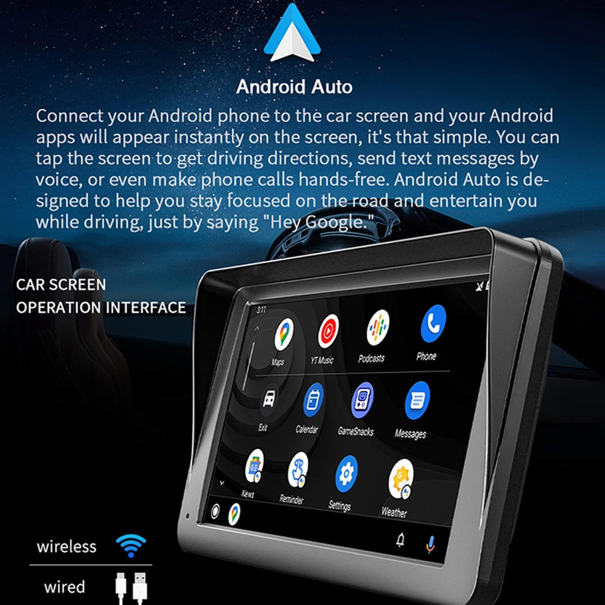 Compatible for Wireless Apple Carplay Android Auto 7 Inch Portable Car Stereo HD TouchScreen Monitor Car Radio with Bluetooth Mirrorlink FM Transmitter AUX/USB/TF Card Port Backup Camera