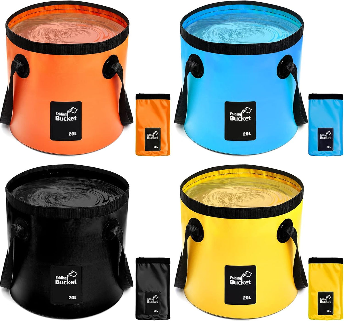 Tessco for you 4 Pack 5 Gallon Collapsible Bucket with Handle Portable Folding Bucket Collapsible Camping Sink Water Container for Hiking Fishing Beach Car Washing