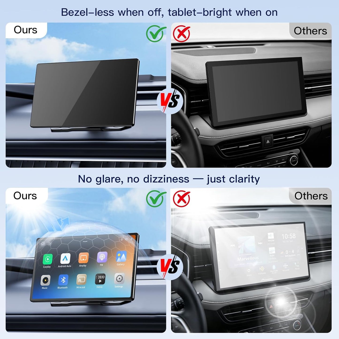 9" Carplay Screen for Car, Portable Wireless Car Play Screen for Apple CarPlay & Android Auto, OTA Updates, Backup Camera, Mirror Link, Voice Control, GPS Navigation, Bluetooth 5.0, FM/AUX