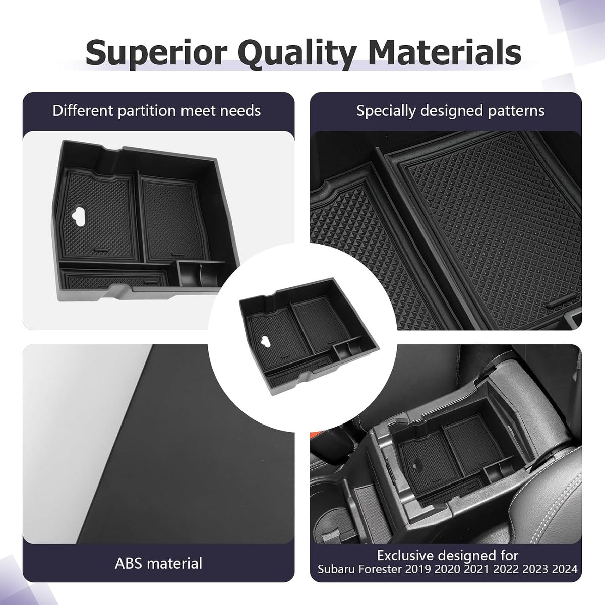 LUWU Center Console Organizer Compatible with 2019 2020 2021 2022 2023 2024 Subaru Forester Accessories Armrest Console Secondary Storage Box Insert Tray ABS Material Black