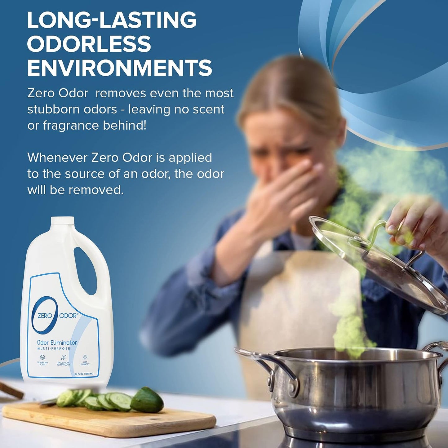 Zero Odor Multi-Purpose Odor Eliminator, Air and Surface Odor Remover for Home, Bathroom, Kitchen, and Closet, Refill, 64 oz, 2-Pack