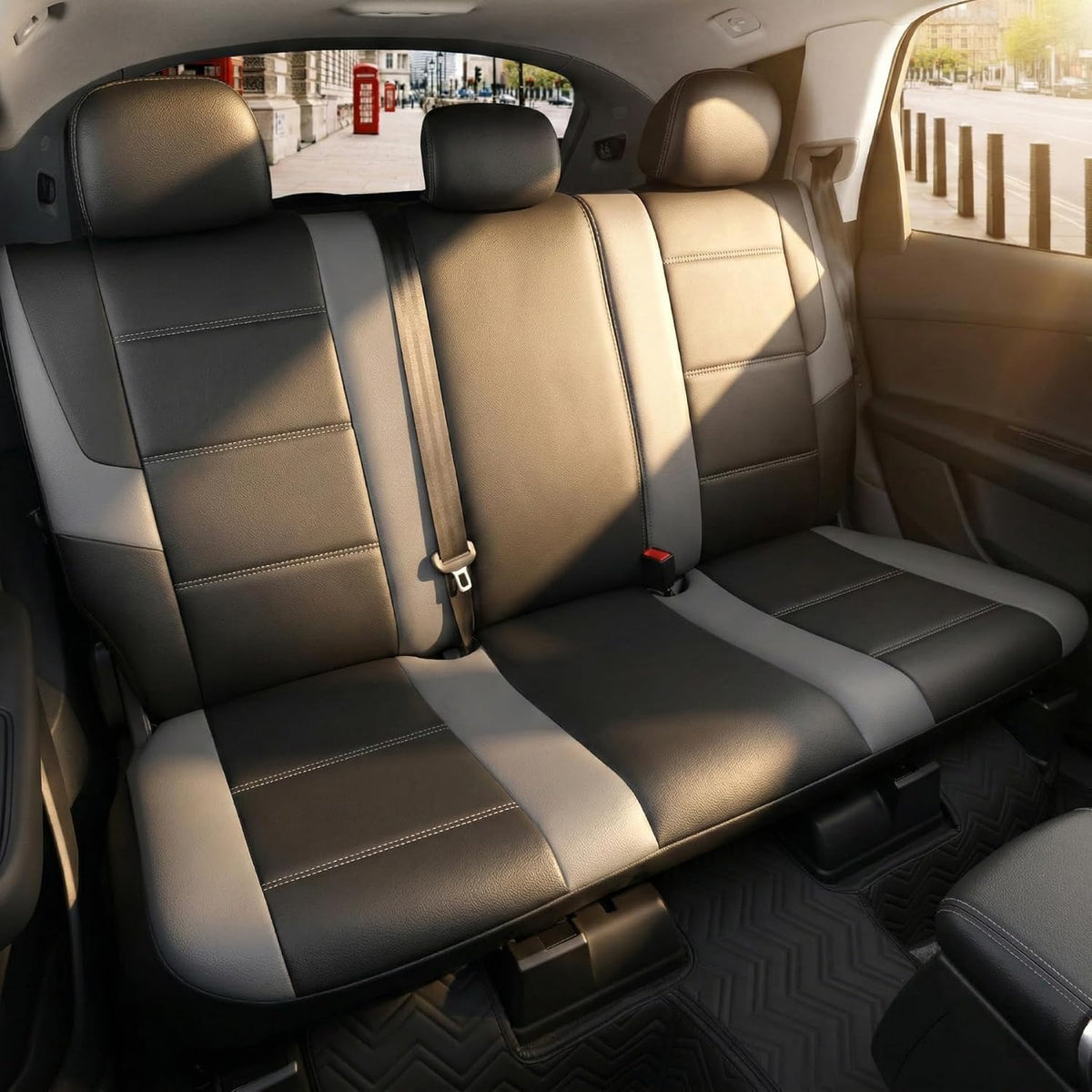 GIANT PANDA Full Set Seat Covers for Toyota RAV4, Corolla (2013-2026, Not Hybrid), Camry, Prius (2010-2026),Corolla Cross, 60/40 Split Rear & Front Protector, Faux Leather(Black+Gray)