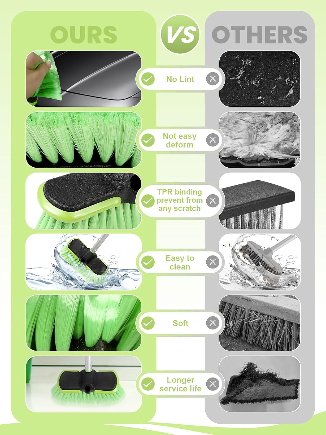4 Sections PBT Car Wash Brush 60” 151cm with Extendable Aluminum Long Handle Soft Bristle Detail Scrub Brush for Exterior Interior Car RV Truck Motorbike Tyres Boat Deck Home Cleaning Sweep Snow