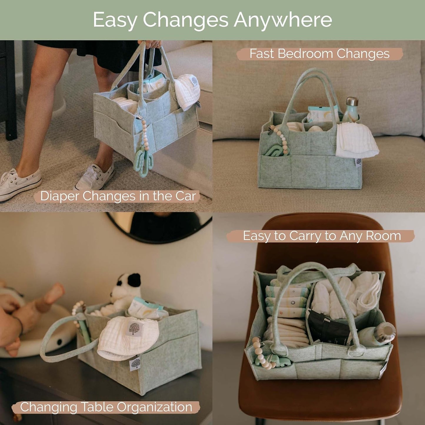 Parker Baby Diaper Caddy - Nursery Storage Bin and Car Organizer for Diapers and Baby Wipes - Sage Green, Regular