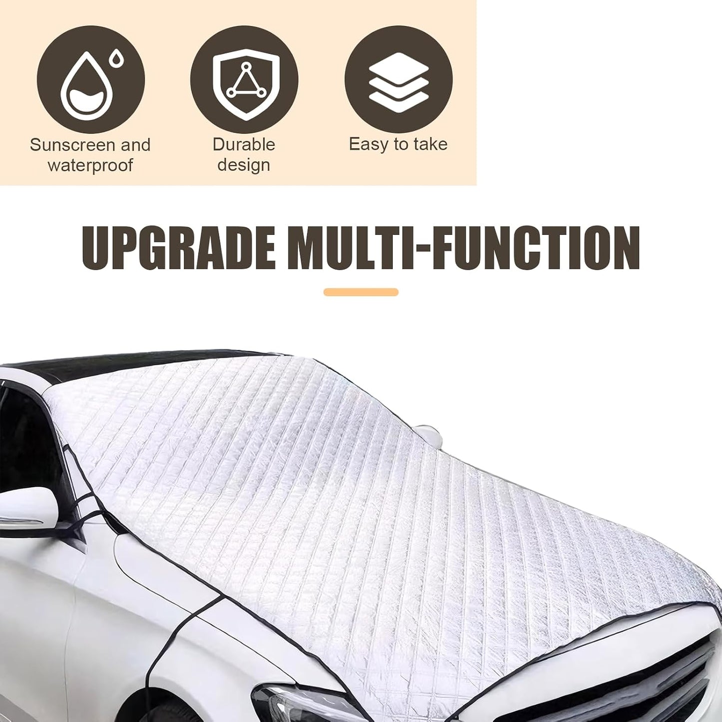 Car Windshield Cover for Ice and Snow, Thickened Windproof Four-season Protection Waterproof Dustproof Frost-proof Portable Car Cloth, Outdoor Indoor Foldable Protective Cover, for Cars (Silver)