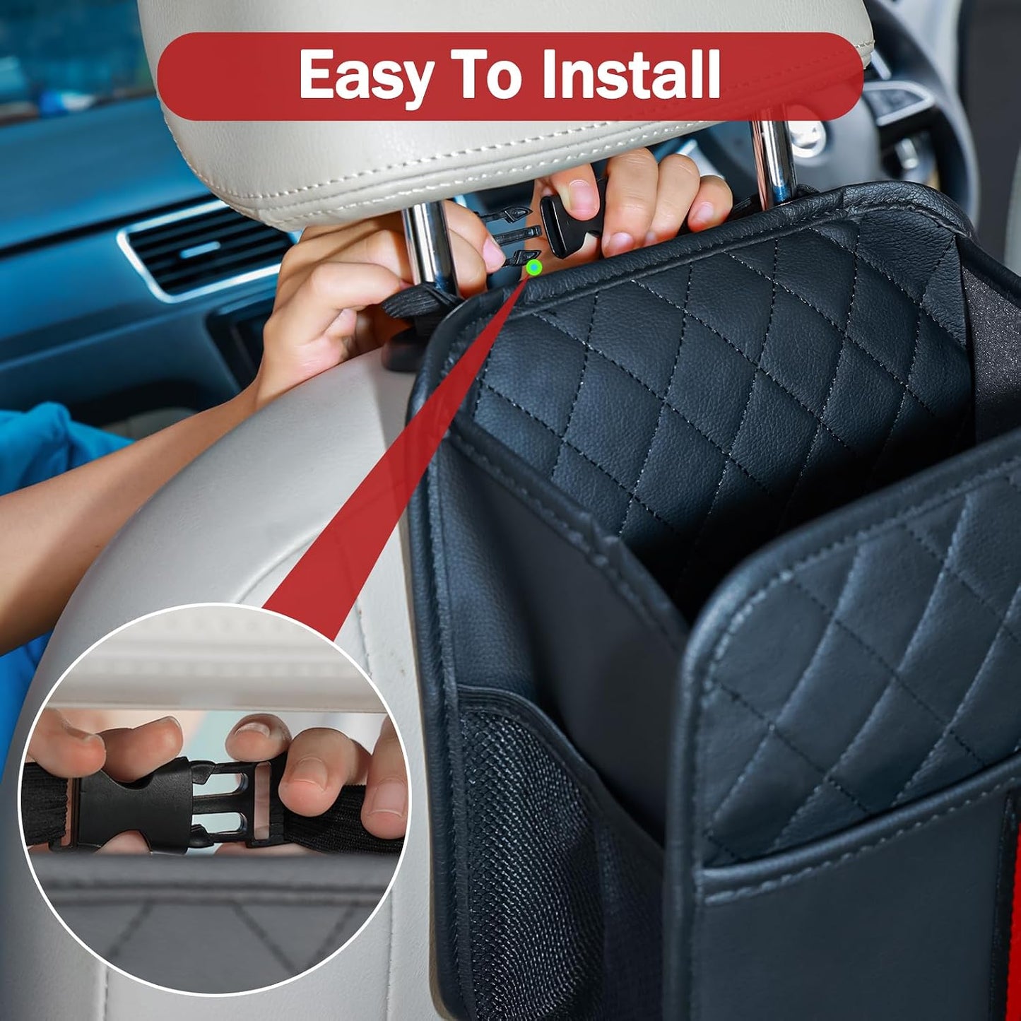 Car Seat Back Organizer, 1 Pack Multifunctional car organizers and storage with Cup Holders, Car Trash Can, Back of Seat Car Organizer for Kids & Adults, Universal for Most Cars, Black