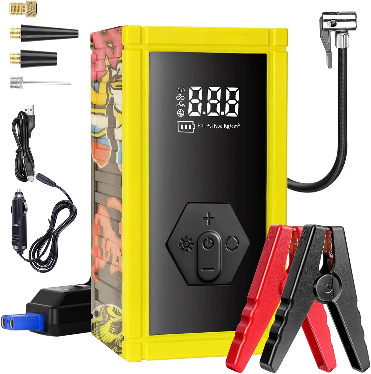 Jump Starter with Air Compressor, 8000A 150PSI Battery Jumper Starter Portable Tire Inflator Pump, 12V Jump Box Car Battery Jump Starter with Smart Jumper Cables, LED Light, LCD Display