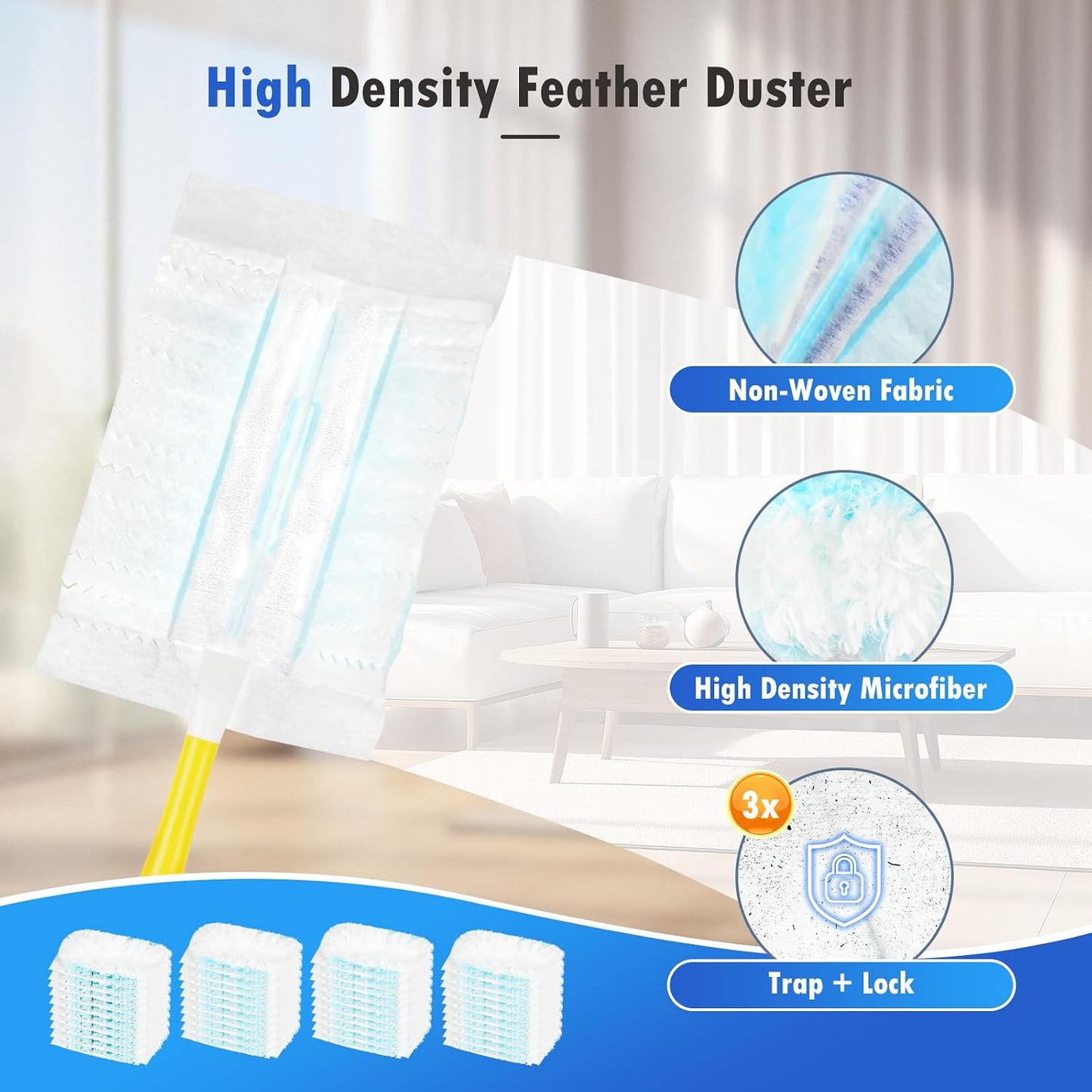 50 Count Duster Refills Compatible with Swiffer Duster Handles, 1 Handle | Dense Microfiber, Dust Lint and Pet Hair Pickup, For Blinds Shelves Fans Electronics and Car Interiors